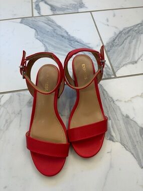 Express Red Open-Toe Ankle-Strap Heels